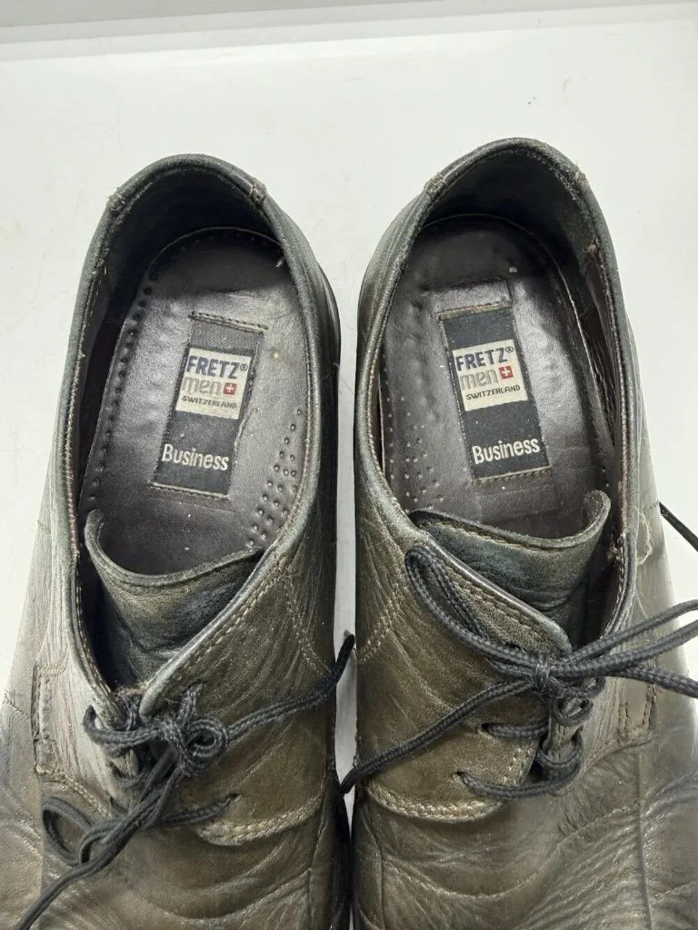 Fretz Men Business Gray Leather Oxford Shoes Sz US 9.5 Square Toe Dress Lace Up
